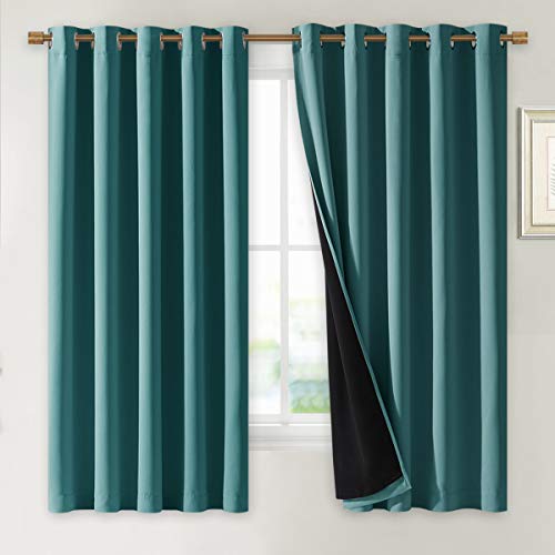 Image of NICETOWN 100% Blackout Curtain Panels, Thermal Insulated Black Liner Curtains for Nursery Room, Noise Reducing and Cold Blocking Drapes for Windows (Set of 2, Sea Teal, 70-inch Wide by 63-inch Long)