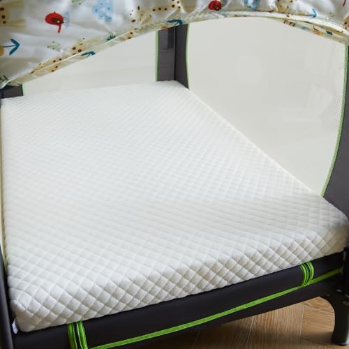 Image of LILNAP 3"" Waterproof Pack and Play Mattress, 38""x26""x3"" Memory Foam Pack N Play Mattresses Pad with Breathable & Removable Cover for Naps Sleep, Portable Playard playpen mattresses Topper, White