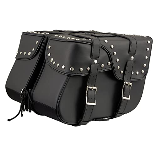 Image of Milwaukee Leather Studded Throw-Over Motorcycle Saddlebags - Synthetic Leather - Universal Fit - Zip-Off - Large