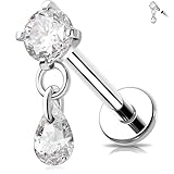 Melighting Pendientes de tuerca con parte trasera plana, para cartílago con rosca interna, aretes de hélice, aretes de circonita cúbica, piercing para tragus, joyería, 16G 8MM, Acero inoxidable