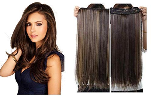 Samyak 3/4th Head Covering Straight Clip in Hair Extensions and Wigs for Women and girls, Golden Highlighted