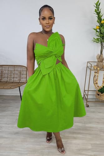 Image of YUEWOO Midi Dresses for Women Casual Summer Sundresses Vacation Outfits Spaghetti Strap Smocked Women Maxi Dress with Pockets