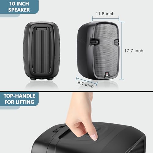 Image of 8-Channel Portable PA System with Bluetooth, Microphone, 2 Speaker Stands, USB, Reverb /Delay Effects - Perfect for Outdoor Events, Parties, Weddings, Church Services (2 x 10 Woofers)