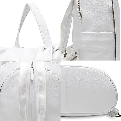 Image of zency Classic Genuine Leather Fashion Women Backpack Quality More Pockets Daily Knapsack Ladies Rucksack White