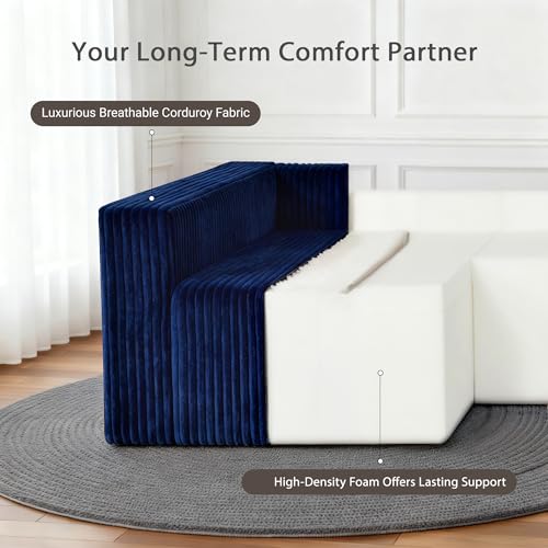 Image of Claiks 128 inch U Shaped Boneless Couch, Corduroy Sectional Sofa, Blue