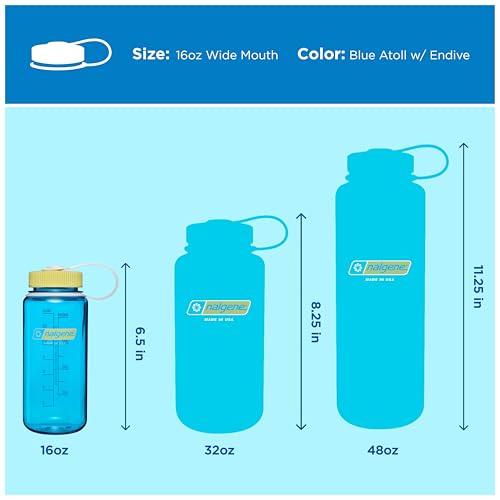 Image of Nalgene 16 oz Wide Mouth Water Bottle | Slim Cup Holder Size, BPA-Free, Durable & Leak Proof, Lightweight Travel Bottle, Blue Atoll