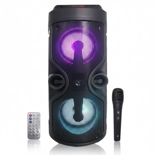 Altavoz Bluetooth – Altavoz Portátil con Modo Karaoke y Micrófono, Radio FM Y Lector USB y SD, Luces LED Discoteca, Altavoz Inalámbrico