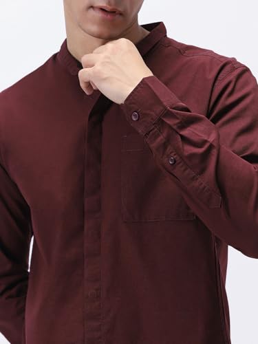 Image of Urbano Fashion Men's Cotton Full Sleeve Regular Fit Casual Solid Shirt with Band Collar
