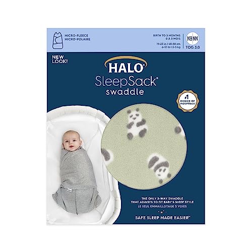 Image of HALO Micro-Fleece Sleepsack Swaddle, 3-Way Adjustable Wearable Blanket, TOG 3.0, Cozy Pandas, Newborn, 0-3 Months