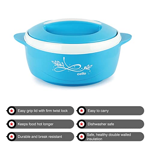 Image of CELLO Sapphire Insulated Casserole Hot Pot Case Set of 3 Pcs (500ml, 1000ml, 1500ml) Blue | Double Wall Insulated Hot Pot Case Keeps Food Fresh & Hot for Long Hours | Casserole Set for Roti & Rice