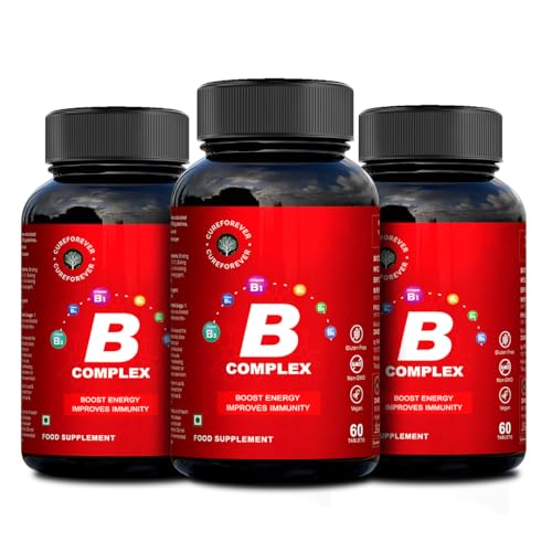 Image of CUREFOREVER Vitamin B Complex Supplement - with B1, B2, B5, B6, Biotin & B12 Vitamins | Supports Energy, Metabolism & Immunity | B Complex Supplements for Men & Women - 180 Vegan Tablets