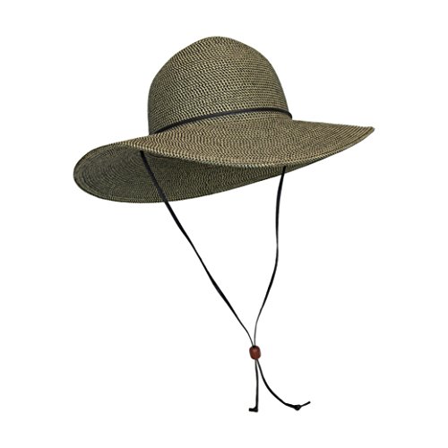 Brown Packable Cotton Fabric Sun Hat, Wide Circle Brim w/Chin Strap, UPF 50+