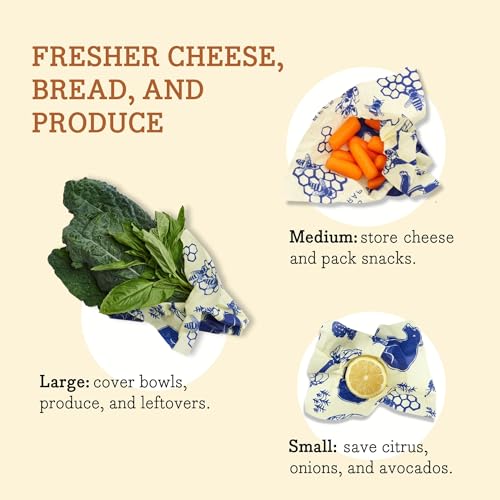 Bee's Wrap Beeswax Wraps for Food - Made in USA Reusable & Organic Food Wraps, Sandwich Wrap & Bowl Covers - Eco-Friendly Alternative to Aluminum Foil & Plastic Wrap, Bee's + Bears 3 Pack (S, M, L)