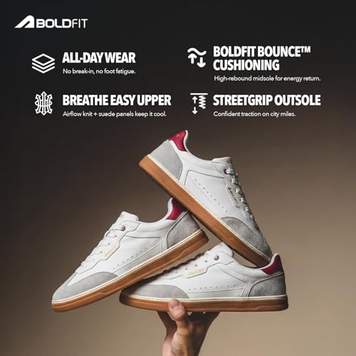 Image of Boldfit Sneakers for Men Casual Stylish Sneakers for Man with Premium PU Leather Upper, Cushioned Insole, Padded Collar, Breathable Lining & TPR Grip Sole Everyday Wear Shoes for Men Klunys