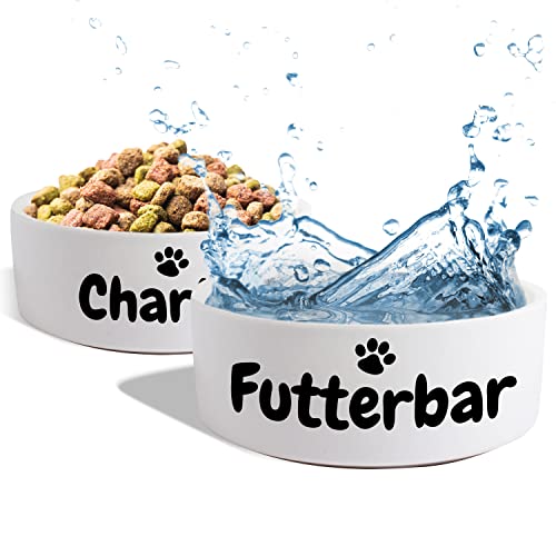 Keramik Doppelnapf mit Name oder Wunschtext für Hunde & Katzen - personalisiertes Napf-Set mit/ohne Ständer| Hundenapf Futternapf Fressnapf | große kleine Vierbeiner Futterstation (2X 500ml)