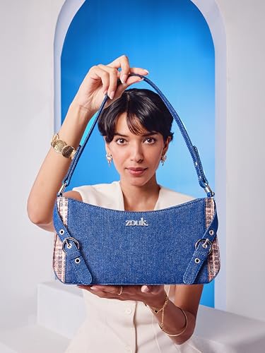 Image of ZOUK Lyra Small Shoulder Bag for Women - Denim & Printed Shoulder Bag with Water-Resistant Lining | Handcrafted Sling Bag with Multiple Pockets & Zip Closure for Daily & Weekend Use |