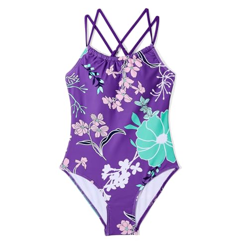 Image of Girls One Piece Swimsuits Teens Bathing Suits Teen Swimsuits Quick Dry Halter Crossback Beach Sport UPF 50 Kids Swimwear