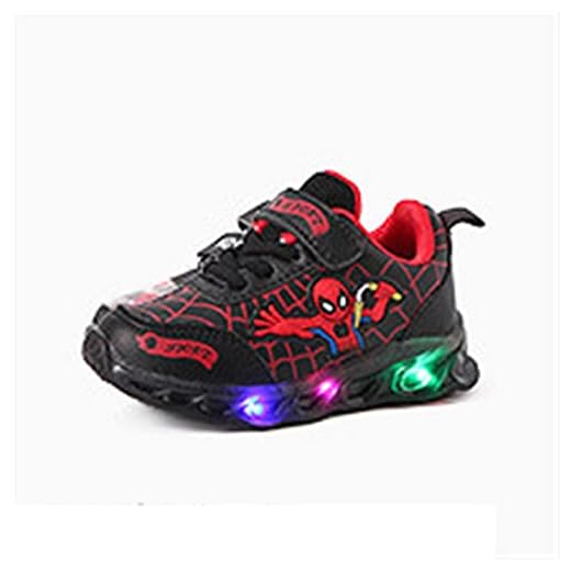 Kids Spiderman LED Light Up Running Sportskor Toddler Baby Girls Boys Blinkande Slip på Lysande Blinkande Glitter Sneakers med Barnskor (Color : Black, Size : 30)