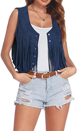 Gilet à Franges Hippie Femme - Sans Manches Style Années 70 | Boléro Vintage Western Pour Oktoberfest, Carnaval