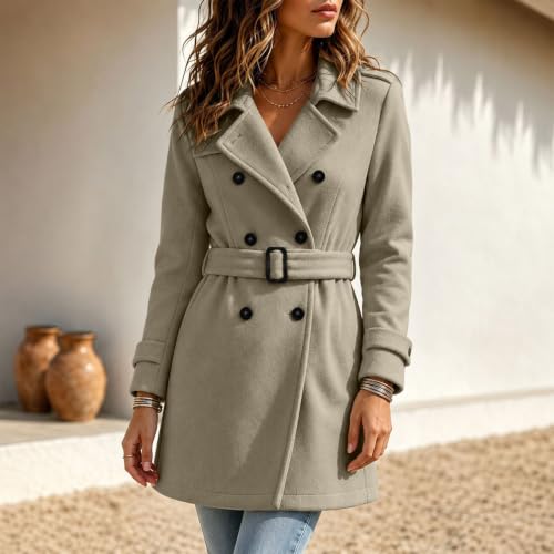 Womens Trench Coat Double Breasted Mid Length Jacket Fall Winter Outfits - image 2