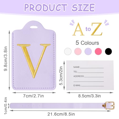 Image of Unique Initial Letter Luggage Tags for Suitcases, Monogrammed Suitcase Luggage Identifier Tag,PU Leather TSA Approved Luggage Tags,Bag Tags for Men Women Kids Luggage Baggage(Purple V)