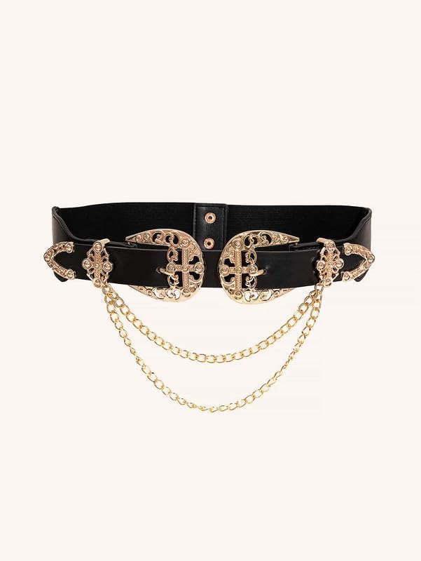1Pc Double-Buckle Hollow Buckle Elastic Waist Chain Waist Seal for Women