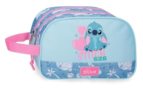 Trousse de toilette Stitch Disney bleu double compartiment pour enfant