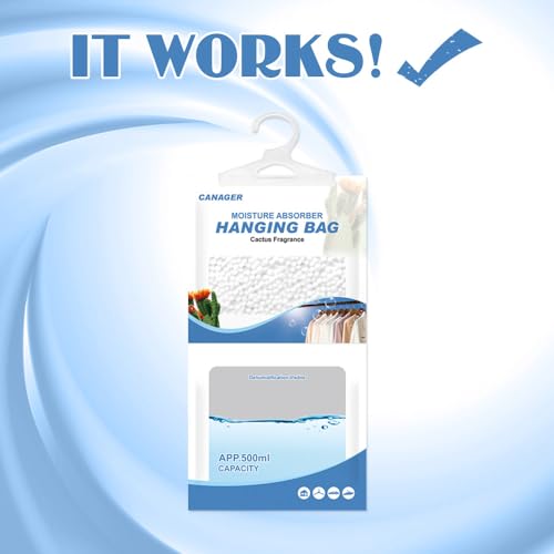 Image of CANAGER Hanging Moisture Absorber, Cactus Fragrance Moistureproof Hanging Bag,Hanging Closet Dehumidifier Bags(8 packs), Moisture Absorb 12.5 oz.
