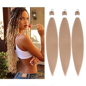 Pre Stretched Braiding Hair, Synthetic Crochet Hair Braids,26 inch 3 packs Hot Water Setting Professional Yaki Texture Crochet Hair Extension Braids.（24#/Light Brown Blonde）