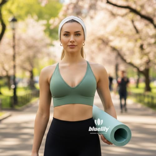 Image of Women's Deep V Neck Sports Bras, Adjustable Straps Criss Cross Strappy Back