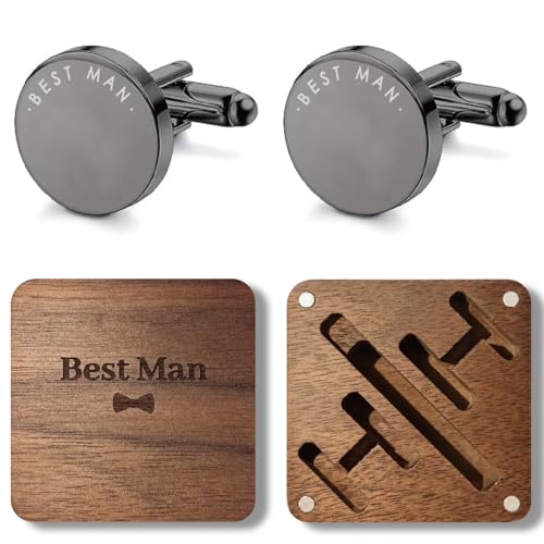 Mancuernillas con caja de madera grabada miniatura 1
