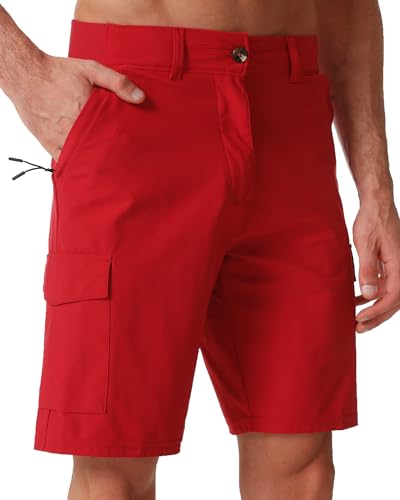 Mens Lightweight Hiking Work Cargo Shorts 9-5 Pockets(Red Medium)