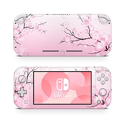 ZOOMHITSKINS Switch Lite Accessories, Compatible for Nintendo Switch Lite Skin, Japan Rose Sakura Flowers Cherry Blossom Pink Pastel Leaves, 3M Vinyl, Durable & Fit, Easy to Install, Made in The USA