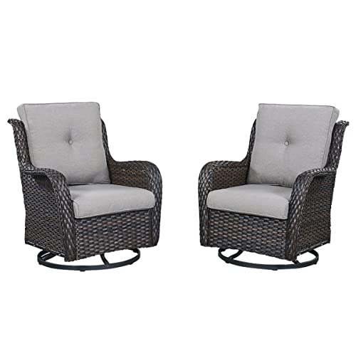 Hummuh Outdoor Swivel Rocker Wicker Patio Chairs Set Of 2, Rattan Rocking Chair Furniture Set(Brown,Grey) #TOP1