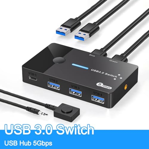 Conmutador USB 3.0 para 2 ordenadores con 4 puertos para compartir teclado y ratón tipo C 3
