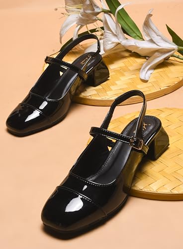 Image of JM LOOKS Women's Square Toe Block Heel Mules with Adjustable Strap & Comfortable Sole - Stylish Buckle Design