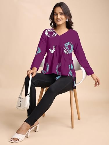 Image of Youthnic Women's Poly Rayon Printed Alia Cut Peplum Top | Top for Office | Women's Tunics | Short Kurti Women| Regular Fit