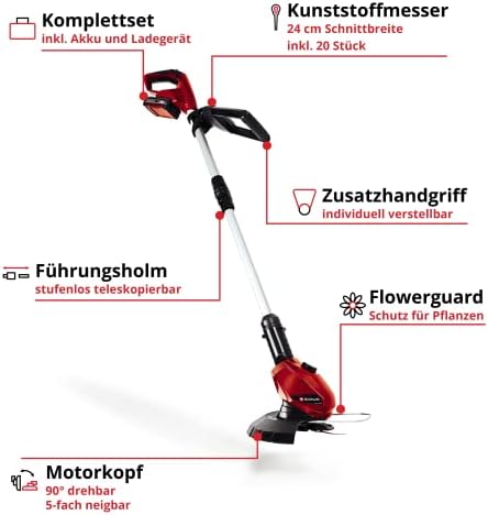 Bild 2 - Einhell Akku-Rasentrimmer GE-CT 18 Li Kit Power X-Change (Li-Ion, 18V, Motorkopf drehbar, Flowerguard, inkl 20 Kunststoffmesser, inkl. 2,0Ah Akku und Ladegerät)
