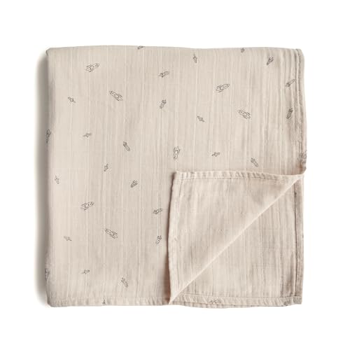 Image of mushie Muslin Baby Swaddle Blanket | 100% Organic Cotton (Rocket Ship)