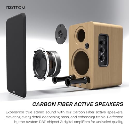 AZATOM Equinox 2 M4 Powered Bookshelf Hifi Speakers, 2.0 Active, Bluetooth, Wired, Wooden Enclosure, Perfect for Music, Vinyl records, Home Theatre, Gaming, Laptops, PC, 80 Watts (Oak) - Image 6