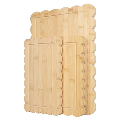 3 Tablas de Cortar de Bambú Grande con Borde Escalopado, Tablas Decorativas para Quesos, Embutidos y Frutas (43,2 x 30,5 x 2,0 cm) miniatura 1