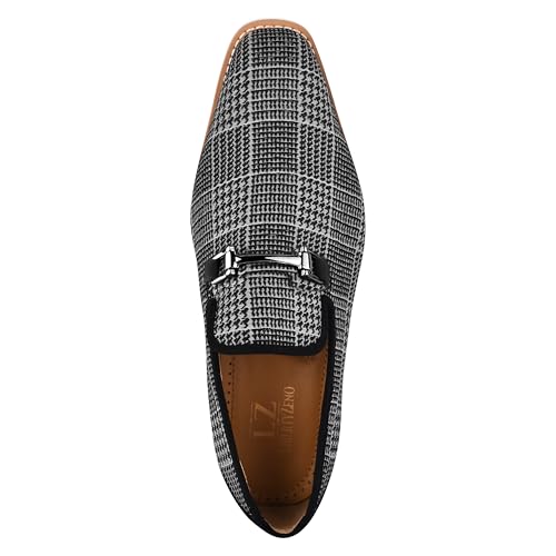 Image of LIBERTYZENO Mens Tuxedo Canvas Textile and Suede Leather Noble Loafers and Slip On Wedding Party Shoes for Easter Gift