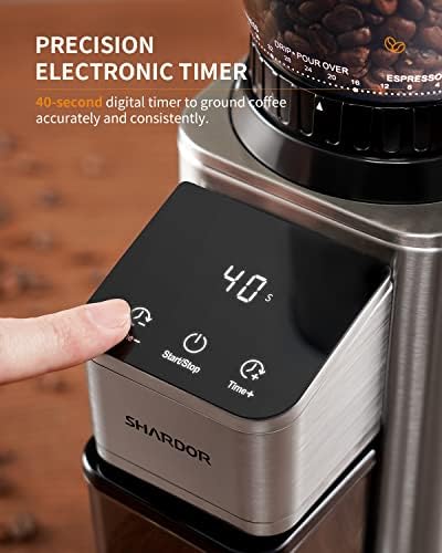 SHARDOR Professional Conical Burr Coffee Grinder, Coffee Bean Grinder with 48 Grind Settings for Espresso, Drip & French Press, Upgraded Anti-Static Technology, Precision Timer, Stainless Steel - 4
