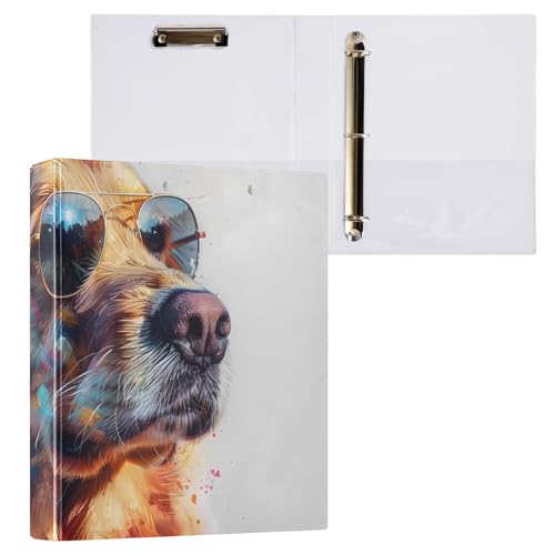 Image of Golden Retriever Dog 3 Ring Binder with 2 Interior Pockets 1.5 inch Binders 3 Ring Heavy Duty Fit 8.5 inch x 11 inch Letter Size for Office School, 2 Pack