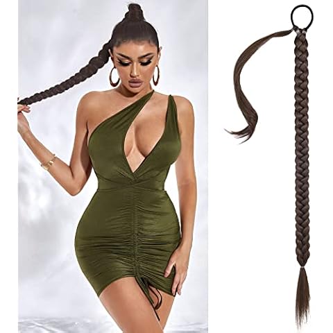 REECHO DIY Braid Ponytail Extension, Long Straight Wrap Around Ponytail Hair Extensions Natural Soft Synthetic Hairpieces for Women - Dark Chocolate Brown 180g Cover