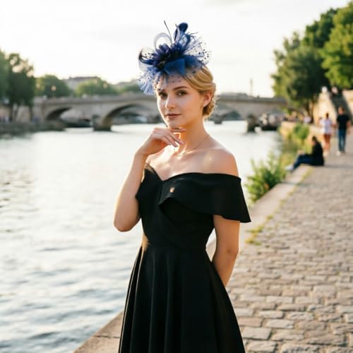 Image of DRESHOW Fascinators Hat Feather Headband Women's Fascinators Tea Party Headwear with Clip Flower Head Band for Girls & Women