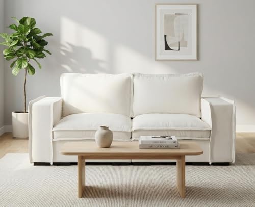 Image of EALSON 67 inch Loveseat Sofa Modern Love Seat Sofa Comfy Linen Fabric Cloud Couches Mid Century Modular 2-Seater Sectional Couch with Wooden Legs for Bedroom /Living Room /Apartment, White