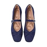 itbieong - Zapatos planos de punto para mujer, con puntera cuadrada, estilo casual, con correa para el tobillo, lavable,...