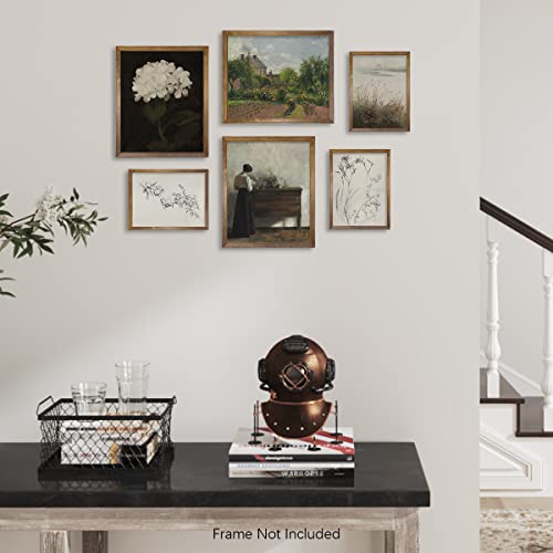 Vintage Farmhouse Wall Decor - Flower Portrait Neutral Wall Art For Boho French Country Kitchen, Bathroom, Bedroom Picture Poster Print, Green Room Decor Aesthetic Botanical Cottagecore 6 Set Unframed #TOP3