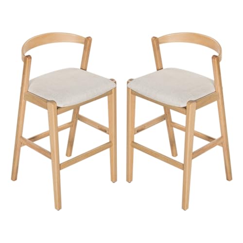 Butacos Altura Barra Modernos, Juego de 2, Estructura de Madera de Caucho Natural, Asiento Tapizado en Poliéster Beige, Apoyo Lumbar Ergonómico y Reposapiés, para Cocina e Isla miniatura 5